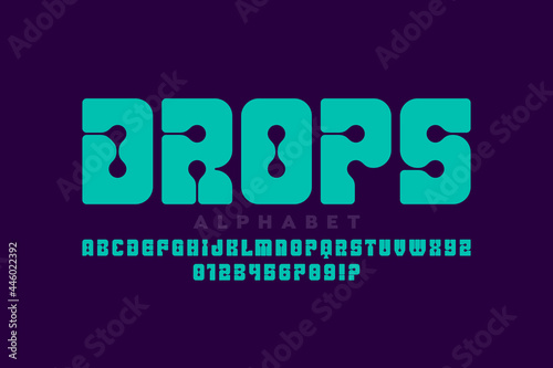 Abstract font Drops, alphabet letters and numbers vector illustration