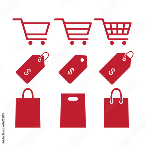 Shopping cart icon logo, price tag icon logo, shopping bag icon logo, Vector logo isolated