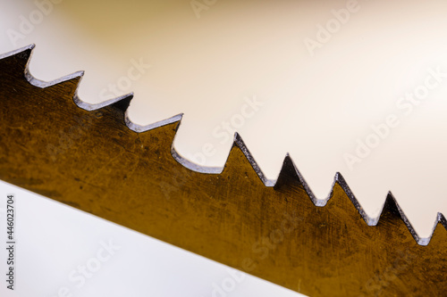 A close-up image of a electric jigsaw blade. Accessories for hand-held power tools.