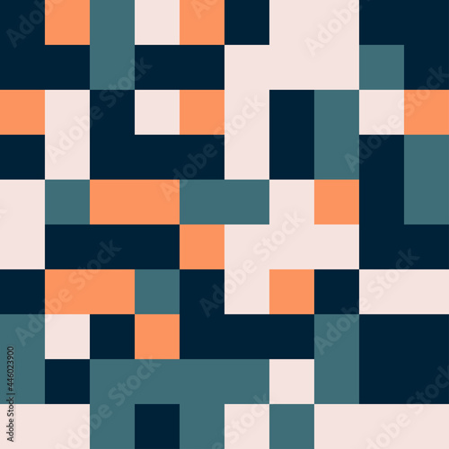 Seamless square tile random vibrant teal and orange pattern vector background