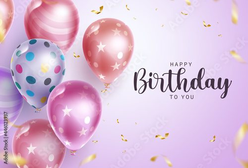 Birthday balloons vector background design. Happy birthday to you text with floating balloon party element for birth day celebration greeting card decoration. Vector illustration
