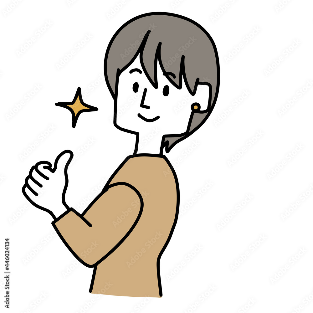 振り向きながらサムズアップをする女性 振り向きながらサムズアップをする女性
