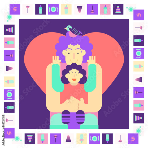 The family spends time together at home. The concept of dedicating time to yourself during a pandemic. Growing a garden in the apartment. Colored flat vector illustration.