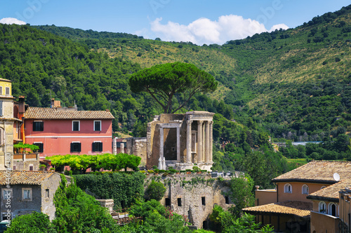 View of the Tempio della Sibilla in the park of Villa Gregoriana, Tivoli, Rome