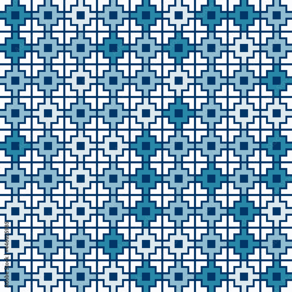 Fototapeta premium Seamless square tile vibrant contrast blue and white pattern vector background