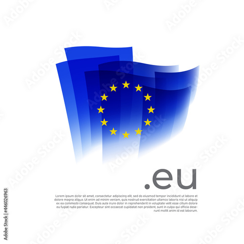 European union flag watercolor. Colored stripes EU flag on a white background. Vector stylized poster, banner, cover design with eu domain, place for text