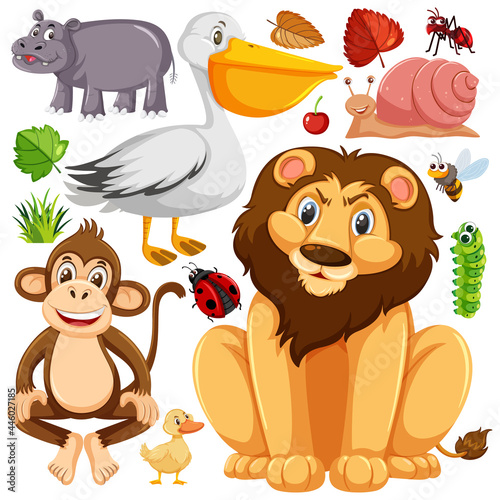 Seamless pattern with cute wild animals cartoon character