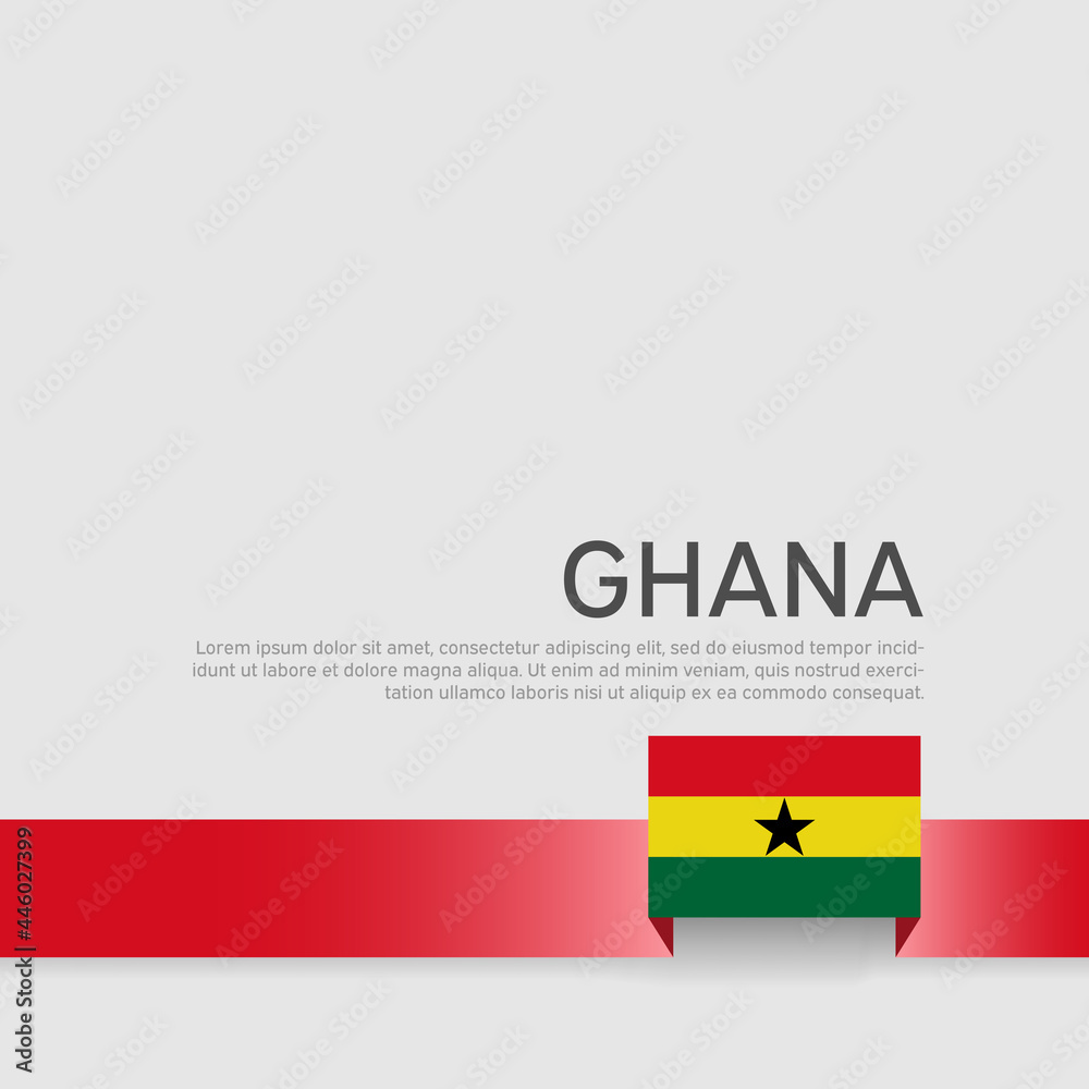 Ghana flag background. Ghana state patriotic banner, cover. Ribbon color flag on a white background. National poster. Vector tricolor flat design Ghana flag background. Ghana state patriotic banner, cover. Ribbon color flag on a white background. National poster. Vector tricolor flat design