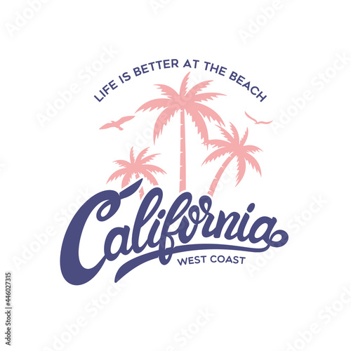 California stylish graphic t-shirt vector design, typography. Design for poster, print on the theme of summer.