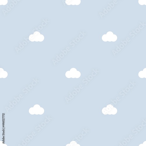 Seamless pattern with white clouds on lilac sky. Vector kids background