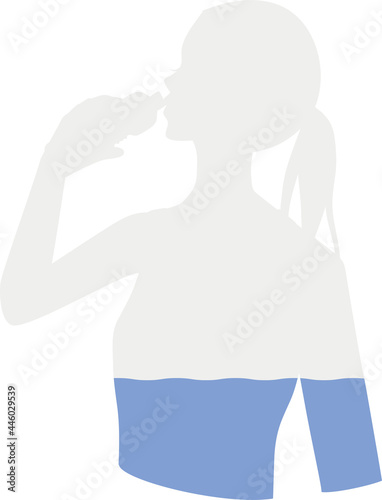 水分補給をしている女性のシルエットのイラスト
