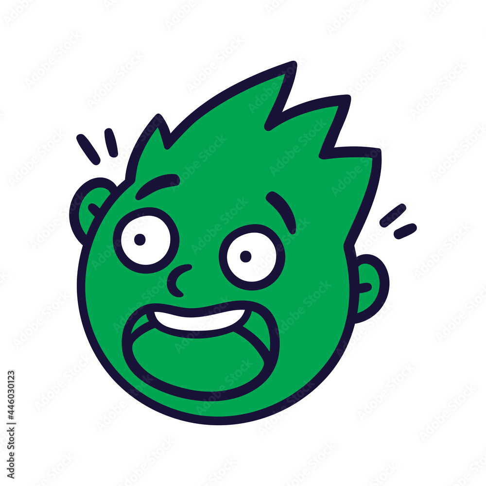Round abstract face with frightened emotions. Scared emoji avatar. Portrait of a panicked man. Cartoon style. Flat design vector illustration. Round abstract face with frightened emotions. Scared emoji avatar. Portrait of a panicked man. Cartoon style. Flat design vector illustration.