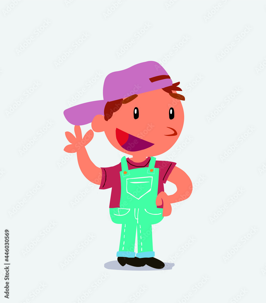 cartoon character of little boy on jeans waving happily cartoon character of little boy on jeans waving happily