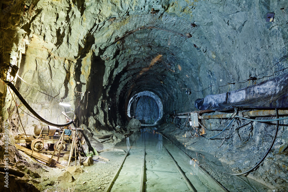 Naklejka premium Subway tunnel construction. Deep metro line construction