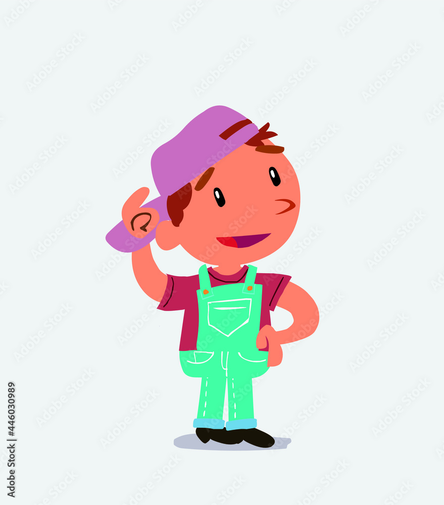 Thoughtful cartoon character of little boy on jeans scratching his head. Thoughtful cartoon character of little boy on jeans scratching his head.
