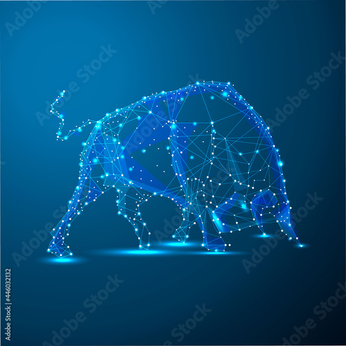 Stock exchange trading banner. The bulls struggle. Equity market concept illustration. Abstract image in the form of a starry sky or space, consisting of points, lines, and shapes.