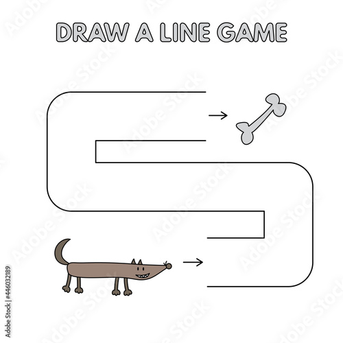 Cartoon wolf game for small children - draw a line. Vector illustration for kids education