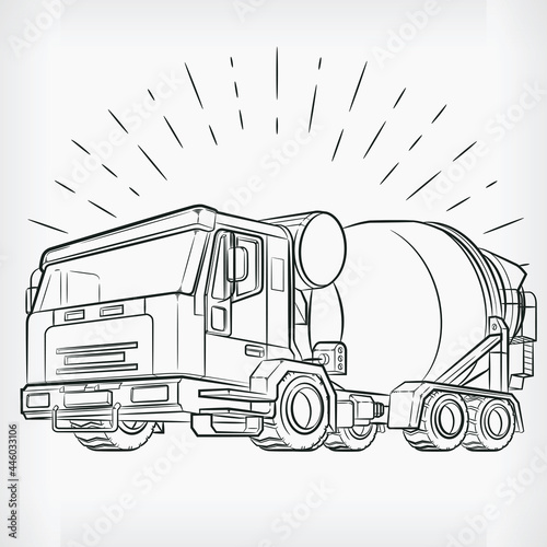 Concrete Mixer Doodle Cement Truck Sketch Drawing Vector Illustration