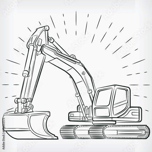 Excavator Doodle Backhoe Digger Handdrawing Sketch Construction Vector