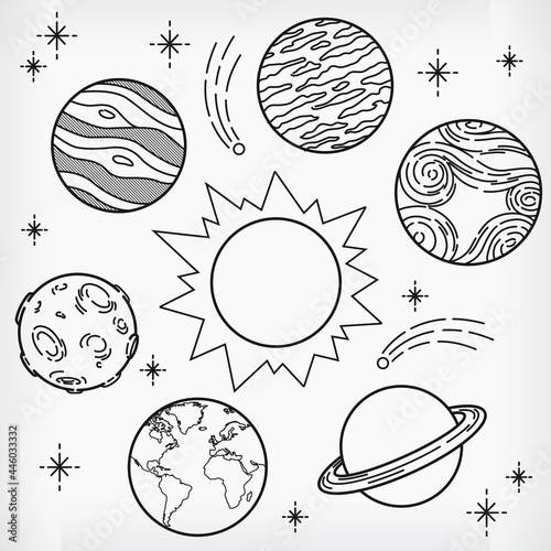 Doodle Planet Handdrawn Solar System Sketch Vector Ilustration Drawing