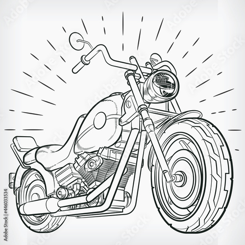 Vintage Motorcycle Doodle Chopper Handdrawing Sketch Biker Vector