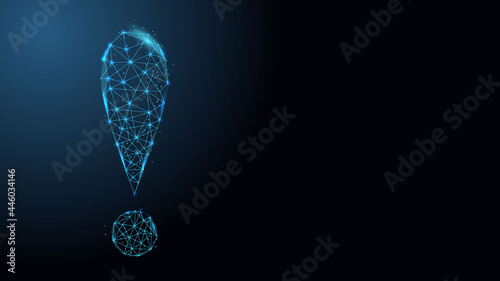 Abstract icon exclamation mark made from lines and triangles. Low poly style design.