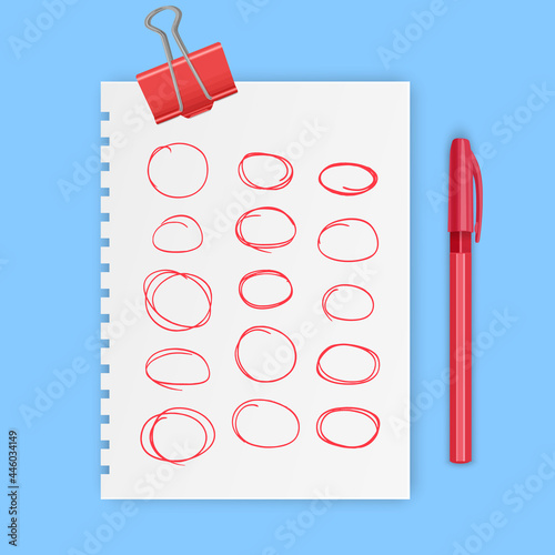 Set of red hand drawn elements for selecting text, Sketch oval. Vector illustration