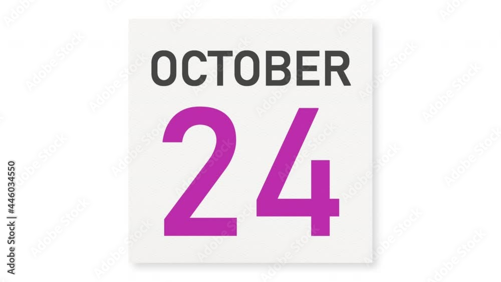 October 24 date behind crumpled paper page of a calendar, 3d animation October 24 date behind crumpled paper page of a calendar, 3d animation