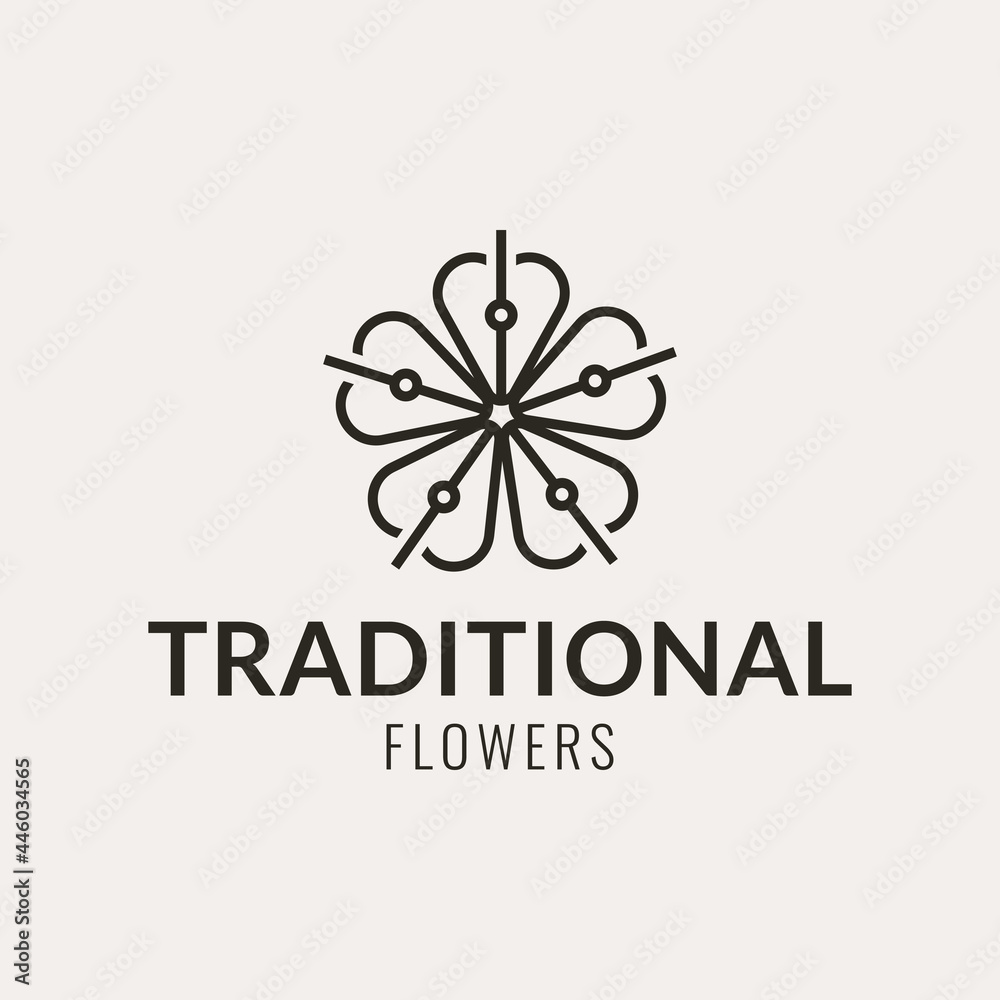 traditional flower logo design with minimalist style vector illustration traditional flower logo design with minimalist style vector illustration