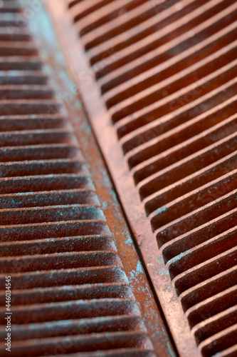 Copper radiator plates for a video card cooling system. Abstract metal shapes.