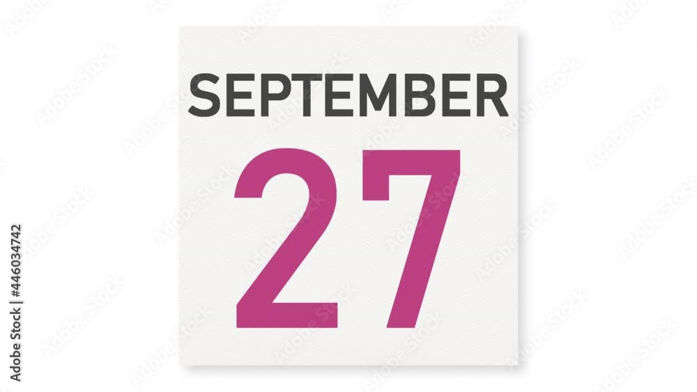 September 27 date behind crumpled paper page of a calendar, 3d animation September 27 date behind crumpled paper page of a calendar, 3d animation