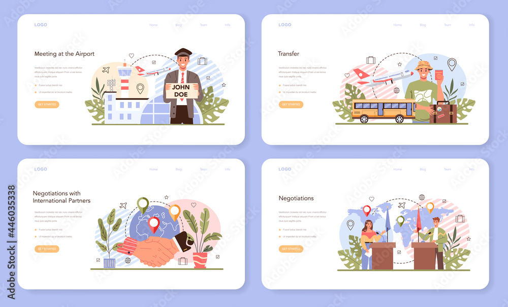 Travel agency services web banner or landing page set. Transfer Travel agency services web banner or landing page set. Transfer