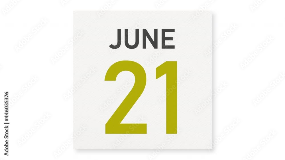 June 21 date behind crumpled paper page of a calendar, 3d animation June 21 date behind crumpled paper page of a calendar, 3d animation