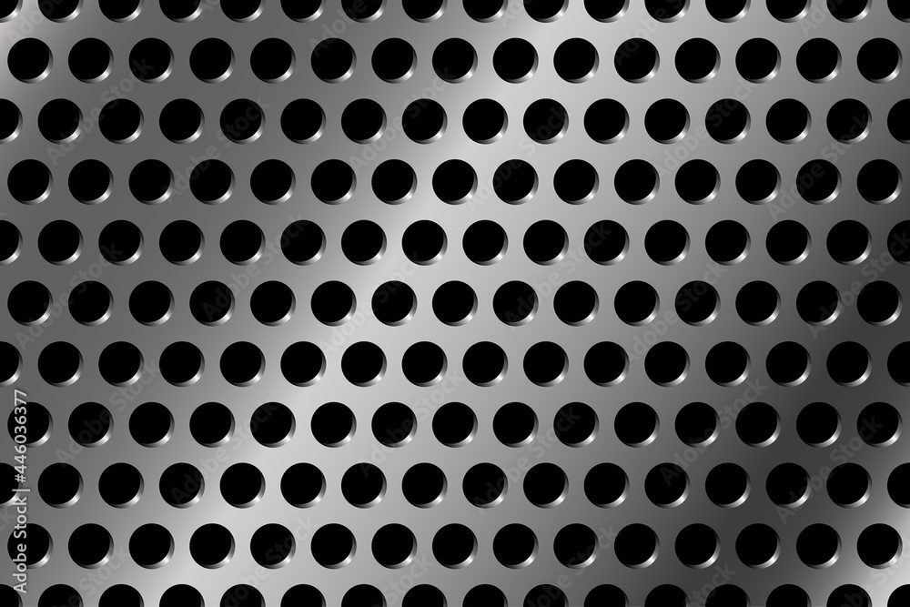 Metal background with round holes. Iron perforated plate. Metallic panel. Vector illustration. Metal background with round holes. Iron perforated plate. Metallic panel. Vector illustration.