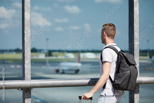 Photography Traveler watching airplanes at airport