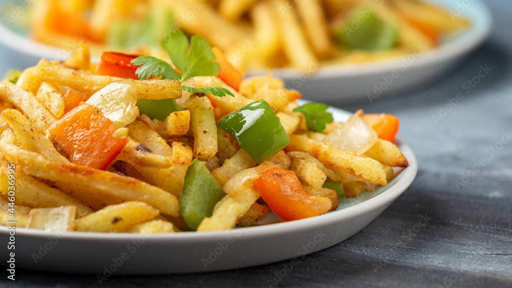 Chinese salt and pepper chips. French fries. Asian take away food Chinese salt and pepper chips. French fries. Asian take away food