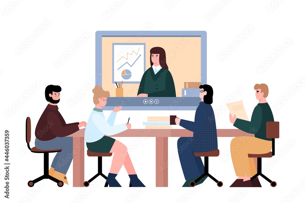People taking part in online webinar or conference vector illustration isolated. People taking part in online webinar or conference vector illustration isolated.