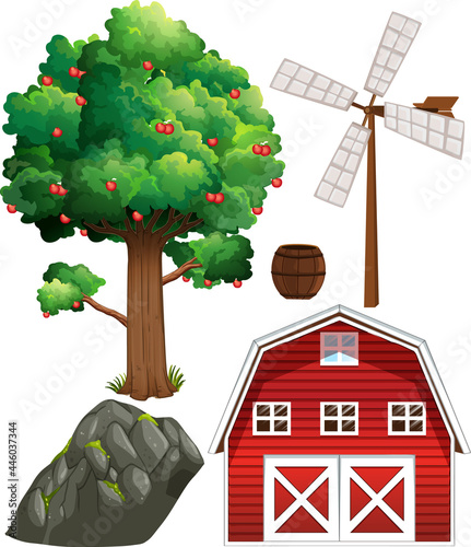 Farm element set isolated on white background