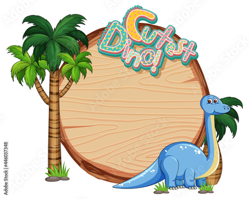 Empty board template with cute dinosaur cartoon character on white background
