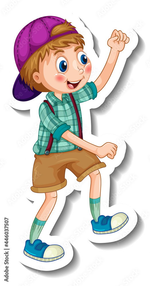 Sticker template with a happy boy cartoon character isolated