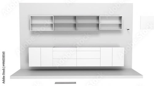 3d animation of assembly and disassembly of kitchen furniture on a white background. 