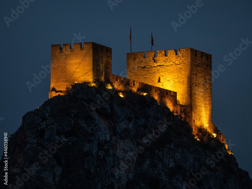 Paisaje con el castillo de Sax iluminado por la noche photo