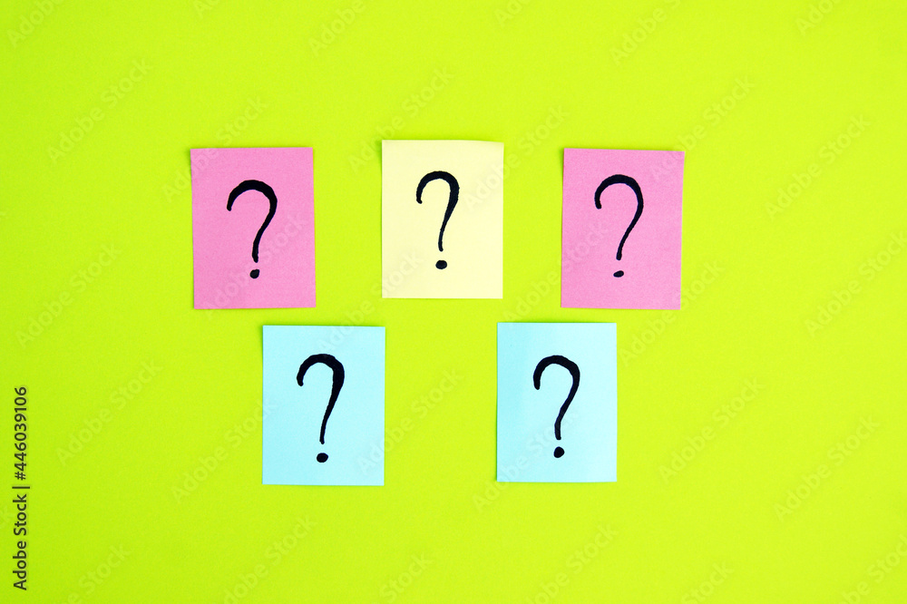 There are many question marks on the stickers.