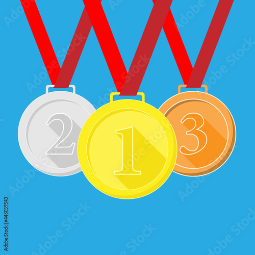 Medals, gold, silver and bronze. Olympics cartoon. Isolated vector