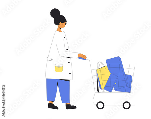 Young woman with shopping bags. Female person walking with her purchases.