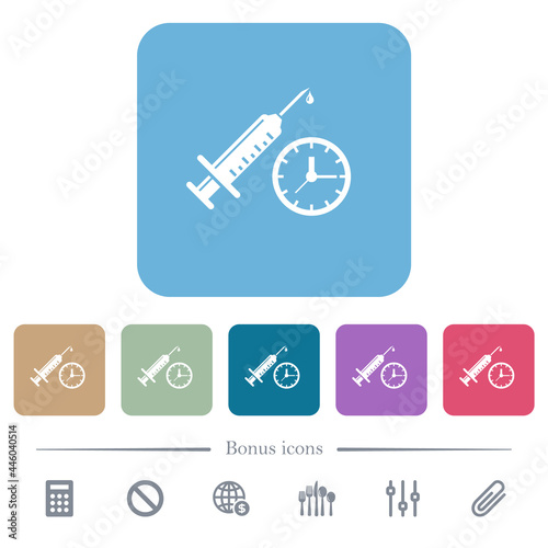 Vaccination appointment flat icons on color rounded square backgrounds
