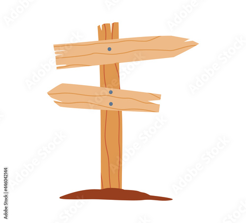 Road signpost with banners showing direction, flat vector illustration isolated.
