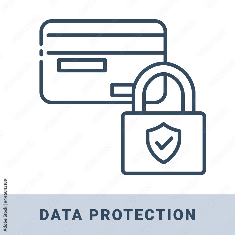 Cardboard box with protection shield outline icon. Delivery, shipping and logistic concept. Vector monochrome illustration isolated on white background. Cardboard box with protection shield outline icon. Delivery, shipping and logistic concept. Vector monochrome illustration isolated on white background.