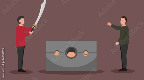 Male executor ready to cut neck of prisoner