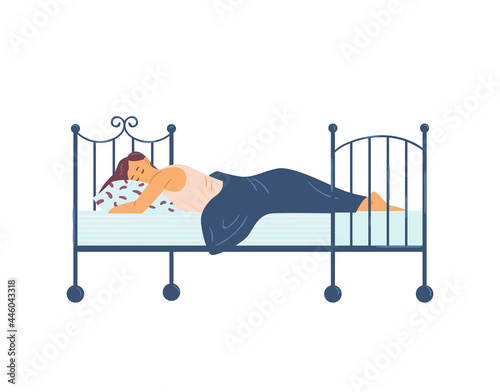 Young woman sleep on her bed at bedroom in comfortable sleeping position.
